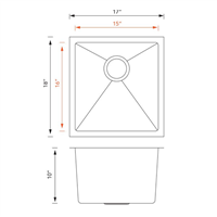Pelican PL-HA104 R15 16G Handmade 16 Gauge Stainless Steel Undermount Kitchen Sink 17'' x 18'' w/ Micro Radius Corners